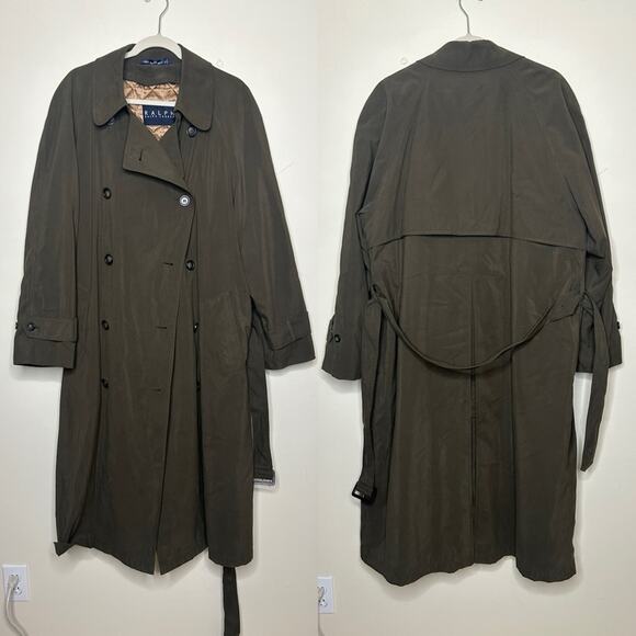 Lauren Ralph Lauren Trench Coat Jacket Wool Lined Removable Button Up Belted 40R - Picture 2 of 9